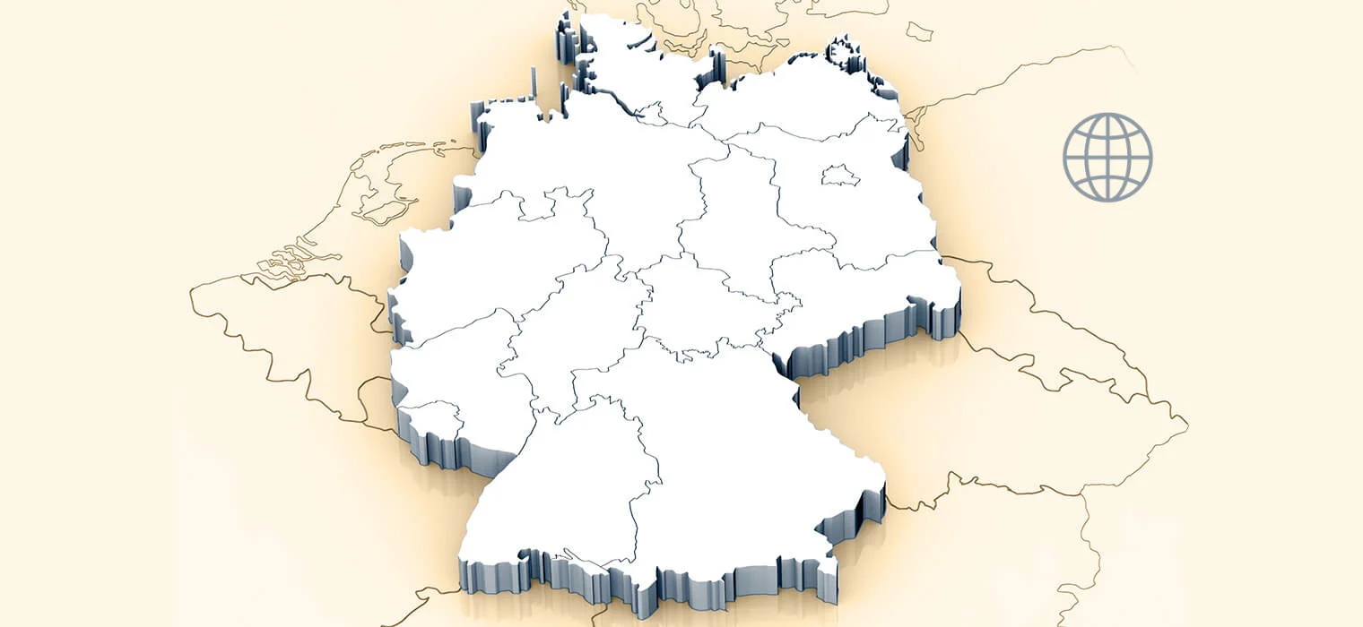 Deutschlandkarte mit Pins, inklusive Online-Veranstaltungs-Symbol